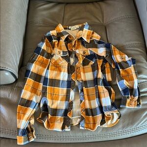 Passport Kids Plaid Button Down Shirt - Orange and Blue